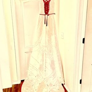 Ruby Red and IVORY Wedding Gown With Train